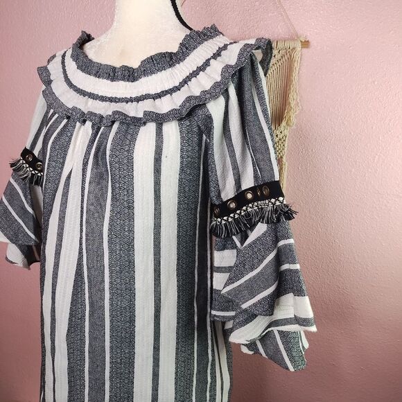 Misa Los Angeles| Striped Ruffle Sleeve Mini Dress Medium - Picture 4 of 8